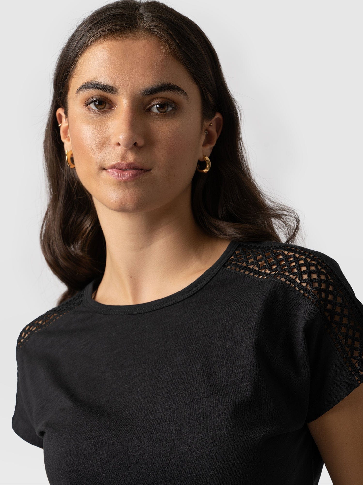 Reveal Lace Tee Black - Women's T- Shirts | Saint + Sofia® UK